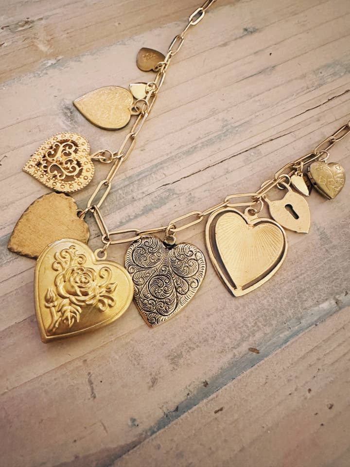 Vintage Charm Necklace, All Hearts for wholesale by Dwell Evermore