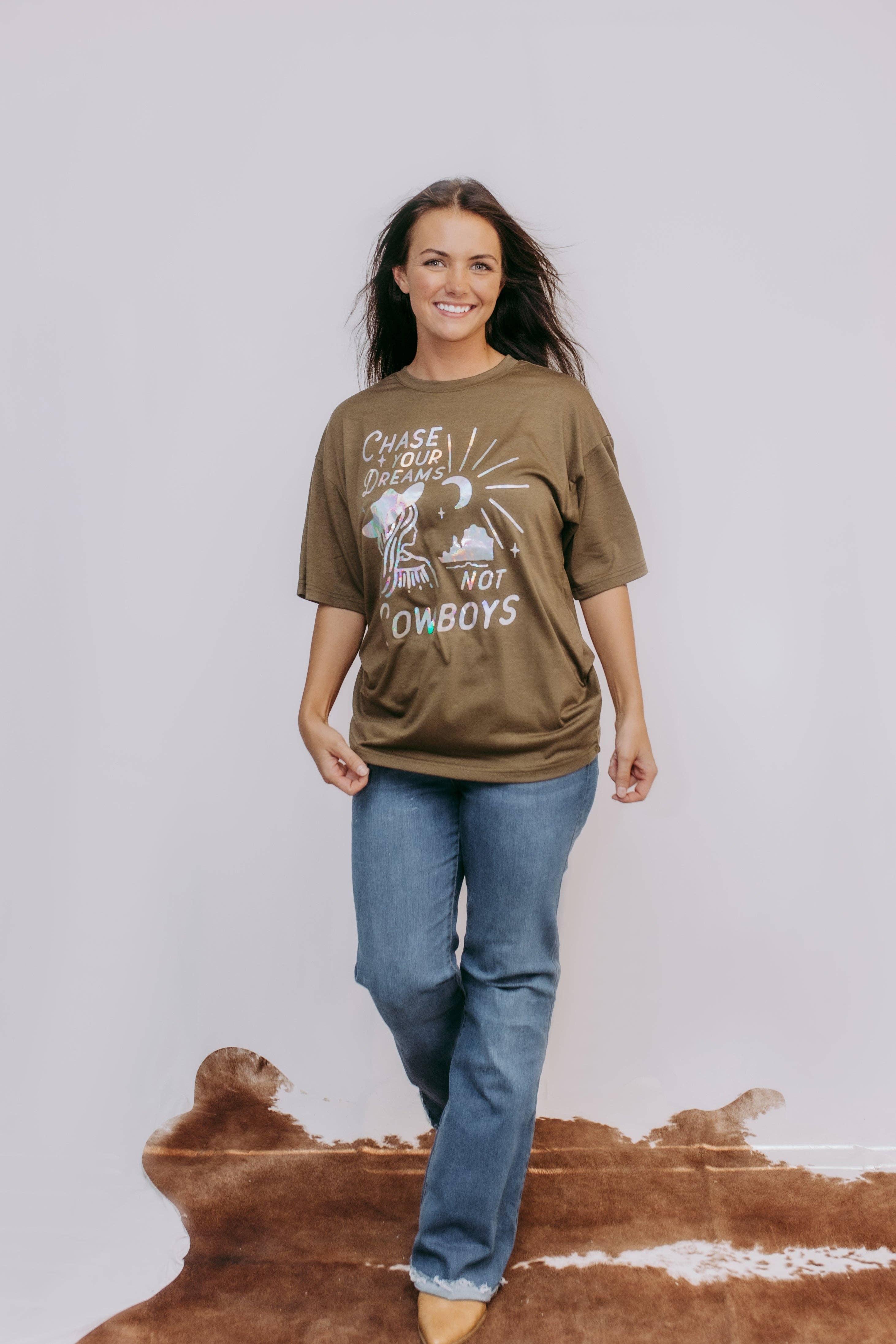 Olive MK519 Chasing Dreams Gold Foil Tee for wholesale on Faire3