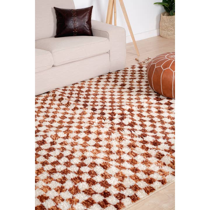 Moroccan Woven Treasures – Engroshandel Løst tæppe – Marokkansk brun Ternet tæppe, Blød uld Stort tæppe3