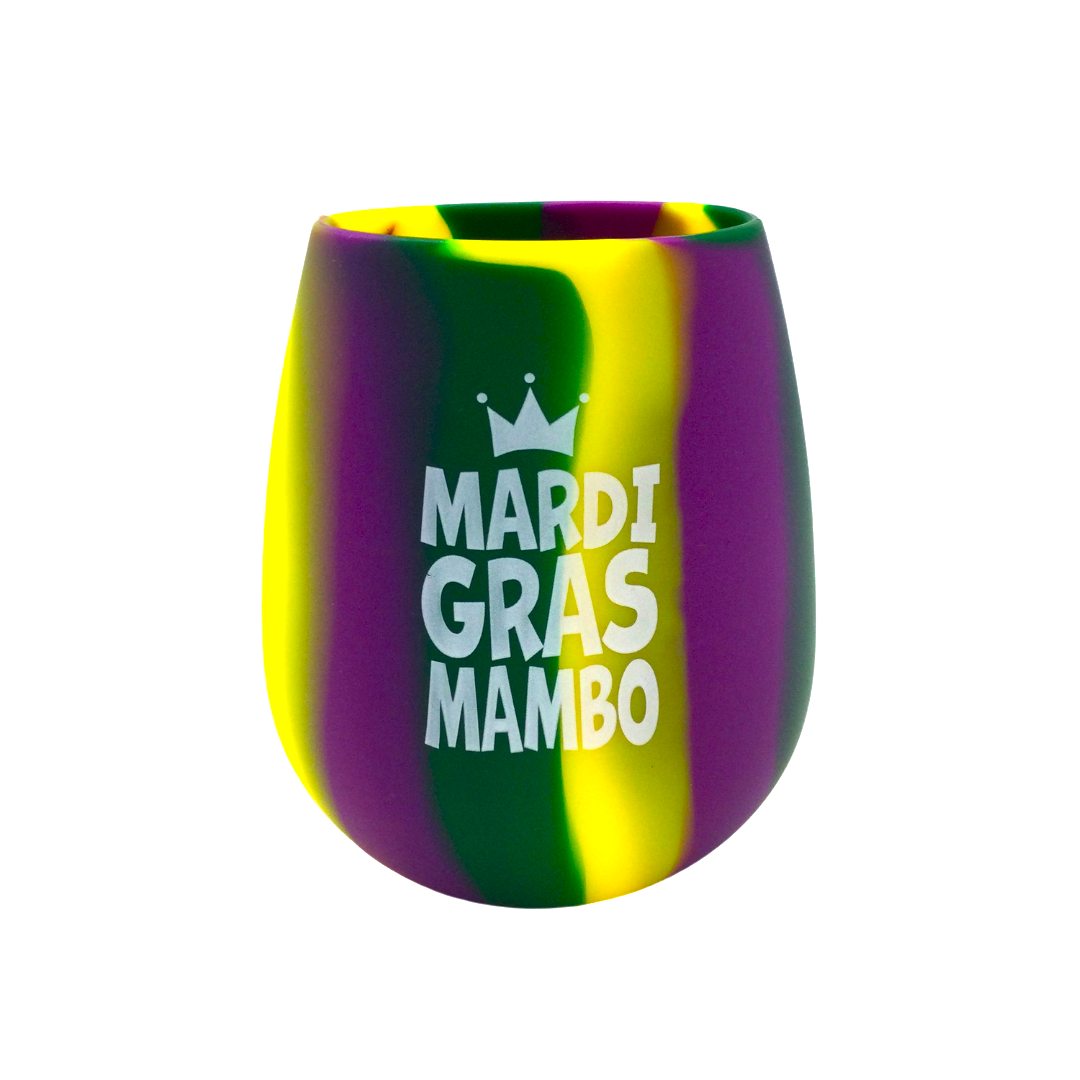 Plush Appeal LLC - Wholesale Wine Glass - 12oz Mardi Gras Mambo Silicone Stemless Wine Glass (Pack of 6)0
