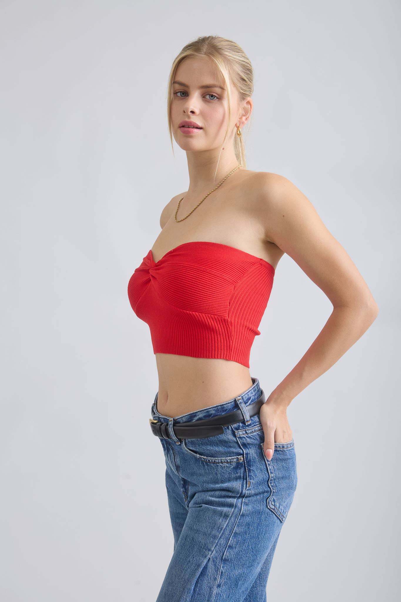 The Workshop Studio - Wholesale Knit Top - Women's - STRAPLESS TWIST FRONT KNIT CROP TOP (PRE-ORDER)2