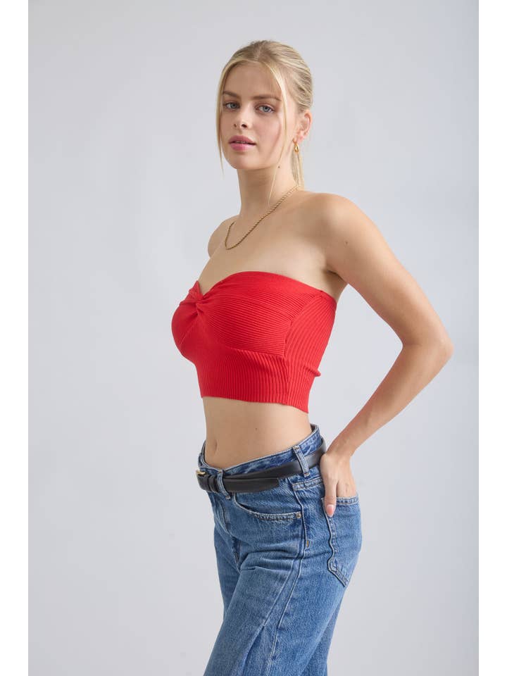 The Workshop Studio - Wholesale Knit Top - Women's - STRAPLESS TWIST FRONT KNIT CROP TOP (PRE-ORDER)2