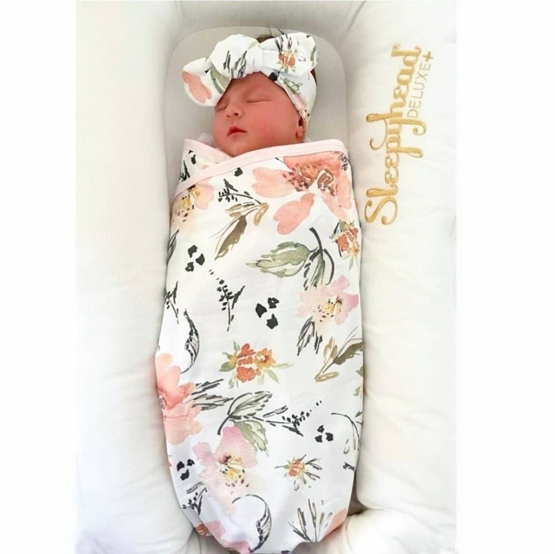 Minky Myles – Conjunto de Swaddle - Bebé por atacado – Manta floral com faixa - conjunto de envolvimento7