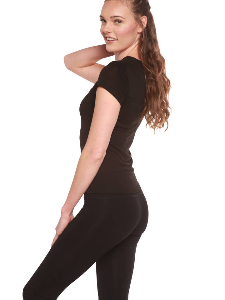 Camiseta de manga corta para mujer de viscosa 100 % bambú con cuello redondo para venta al por mayor de Spun Bamboo