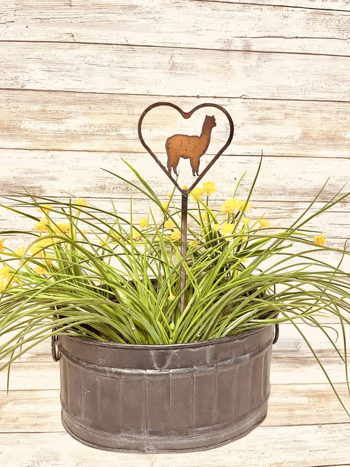 Heart Outline with Alpaca Plant Stake 4H Gift for wholesale by Universal Ironworks USA