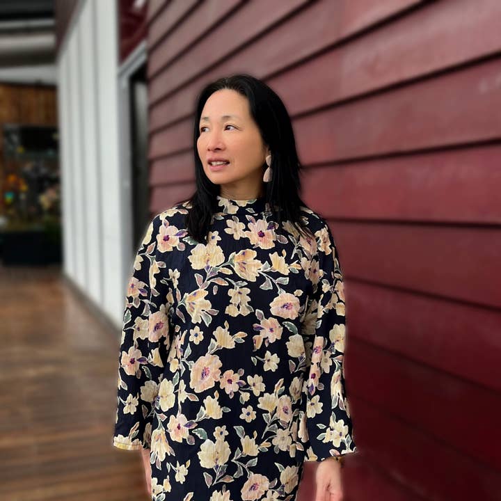 MY DRESS MADE - Wholesale Fabric - Satin and textured viscose fabric CAMELIA - Printed in France0