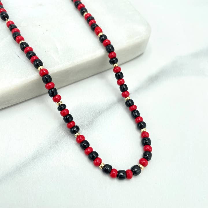 Luxus Accessories - Vendita all'ingrosso Collane di perline/perle - Collana di perline Elegua riempite in oro 18 carati, lunghezza 18 pollici, perline Elegua da 4 mm