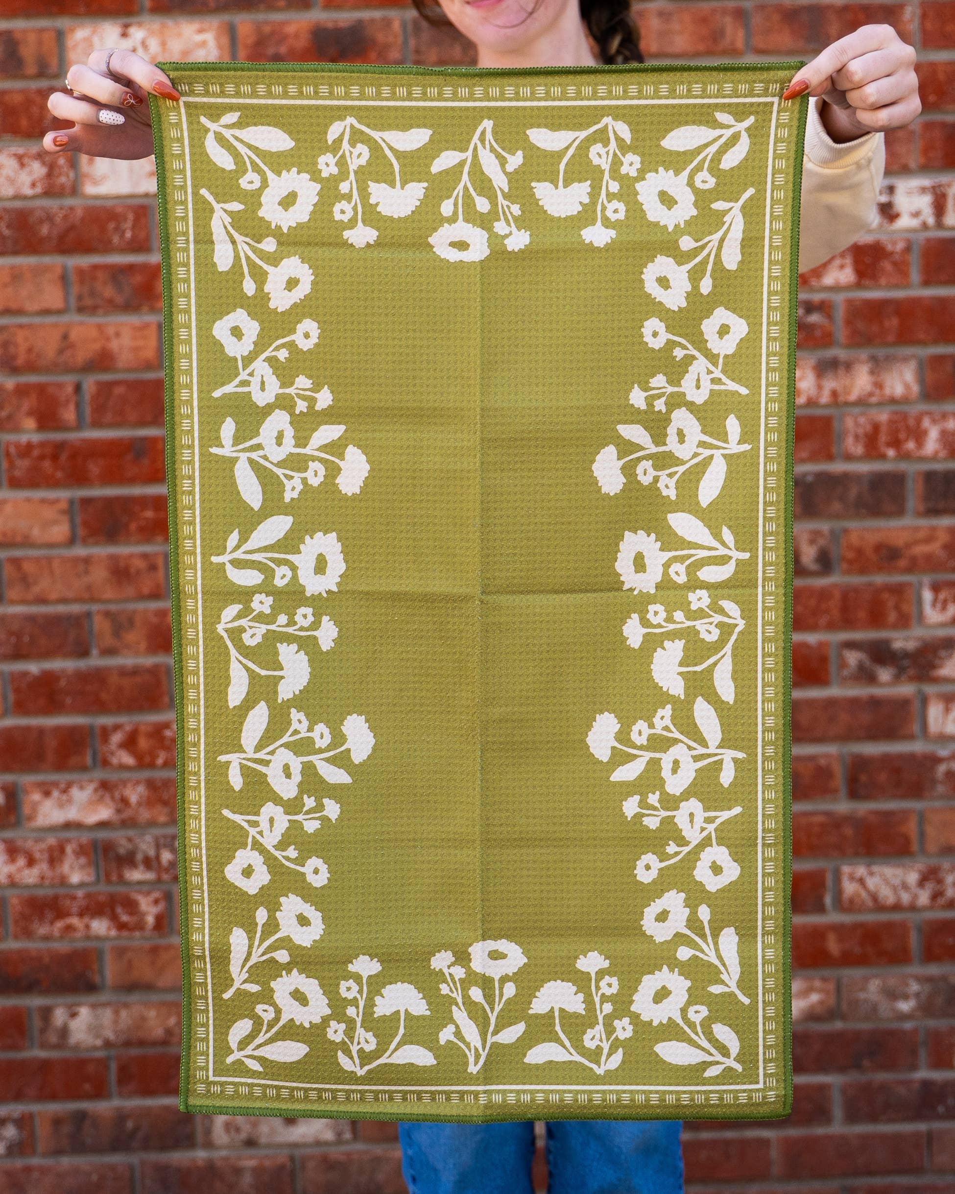 Modern Pastime - Wholesale Tea Towel - Floral Silhouette Tea Towel - Olive