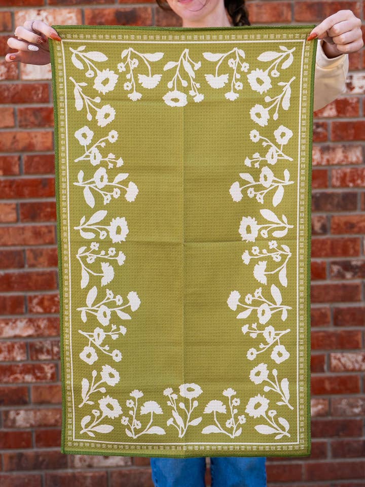 Floral Silhouette Tea Towel - Olive for wholesale by Modern Pastime
