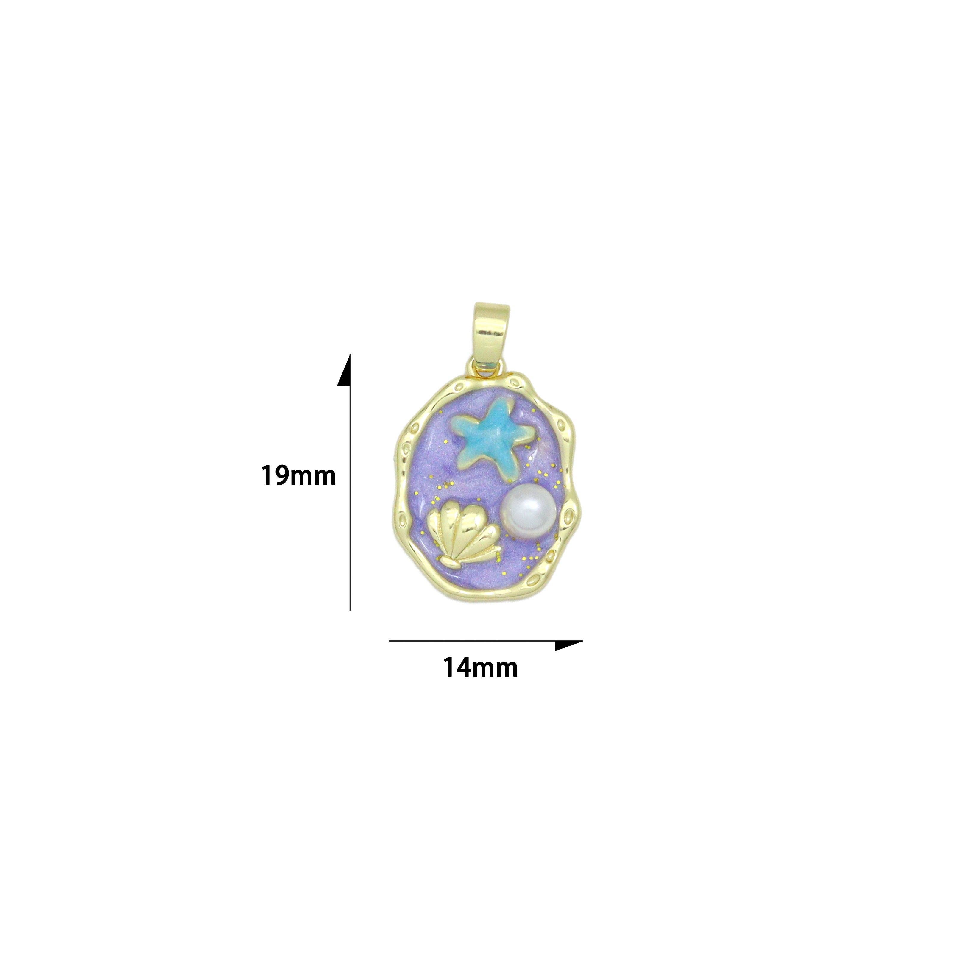 BestBeads&Beyond - Wholesale Individual Charm/Pendant - White Purple Gold StarFish Shell Pearl charm, Sku#14835