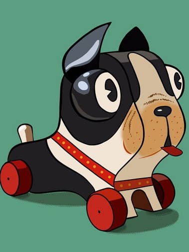 Terrier de Boston, jouet à tirer, impression artistique sur un chien pour la vente par Brian Rubenacker studios