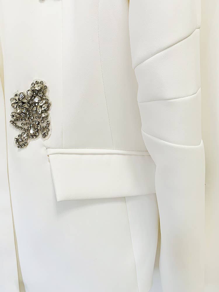 White SET149 Luxe Beaded Jacket & Wide-Leg Pants Ensemble for wholesale on Faire9