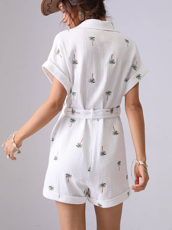 alberalkirk - Wholesale Jumpsuit - Women's - Summer Palm Tree Embroidered Jumpsuit N25Z3103