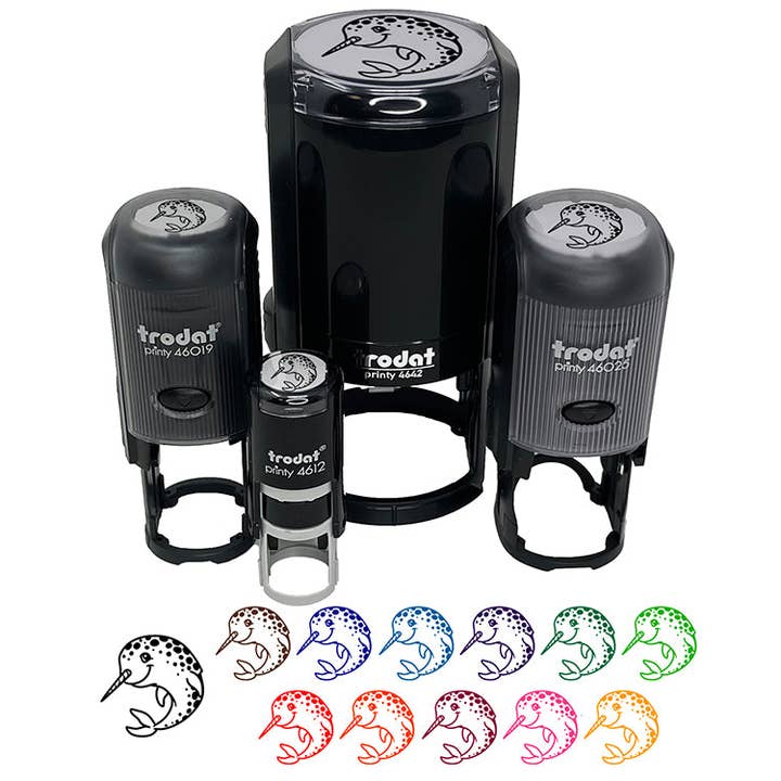 Tampon en caoutchouc auto-encreur en forme de narval à pois joyeux pour l'estampage de planificateurs pour la vente par Sniggle Sloth