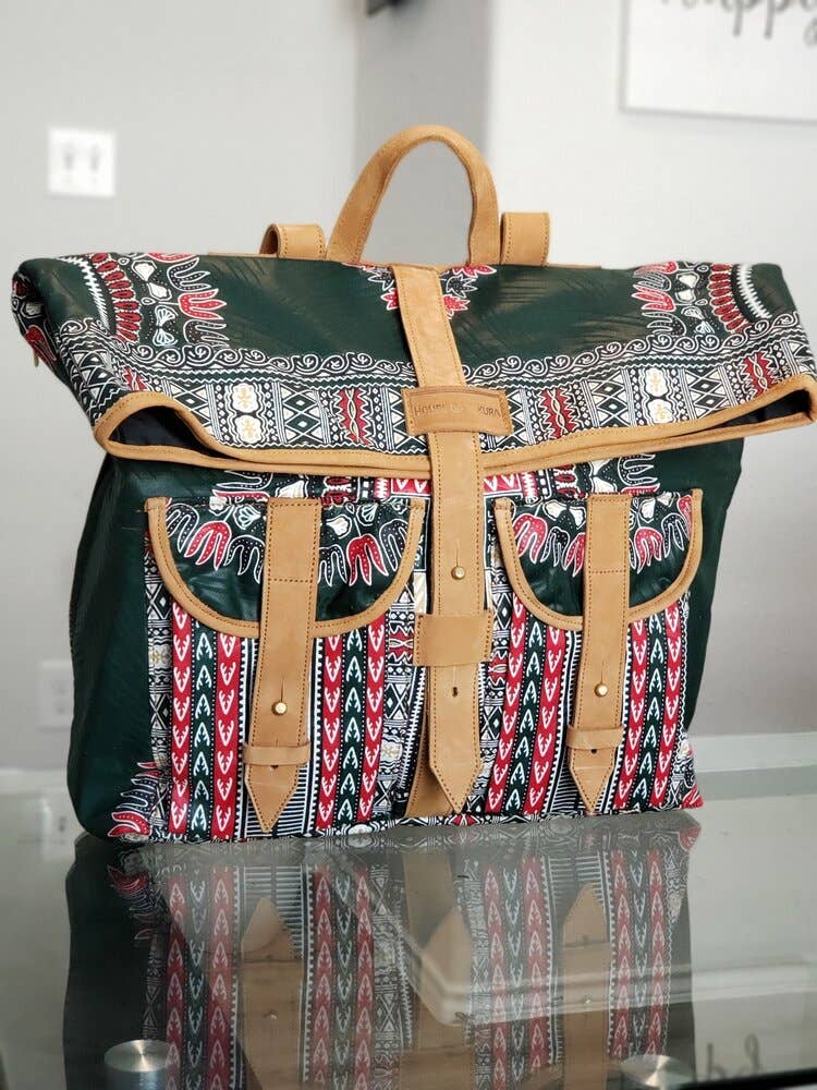 House of Takura - Wholesale Backpack - Women's - Sackpack - Dashiki Green1