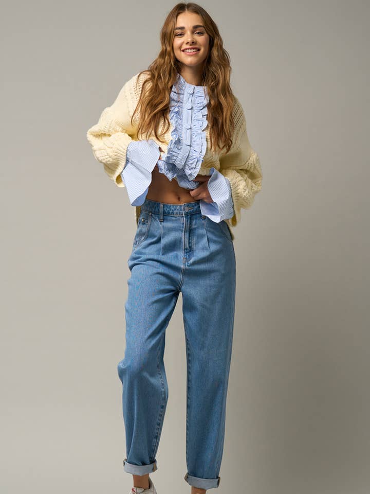 Super hoge taille geplooide slouch jeans voor wholesale door Insane Gene USA