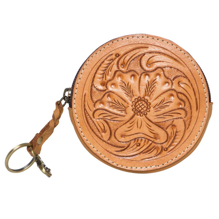 The Design Edge - Wholesale Coin Purse - Women's - Tooling Leather Round Purse - CA10