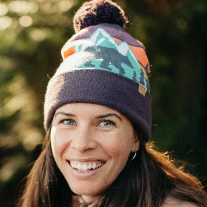 Yellowstone National Park Beanie Hat Outdoor Hiking Knit Cap with Bear Mountain Pom Pom for wholesale by Northern Icons Creations INC