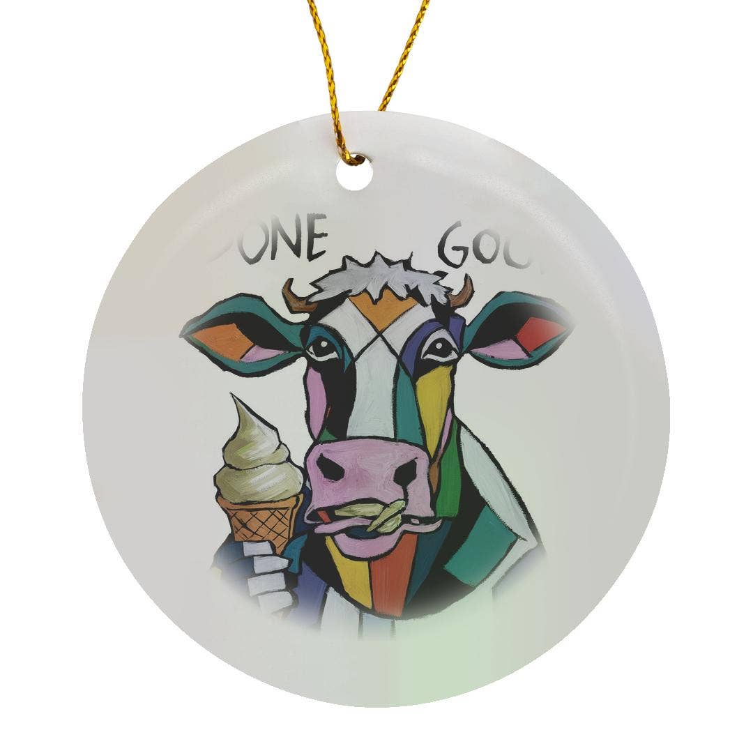 3dRose - Vendita all'ingrosso Decorazione - 3dRose, Divertente Carina Mucca Simpatica che Mangia un Gelato Cono Satira Arte Astratta, Ornamento0