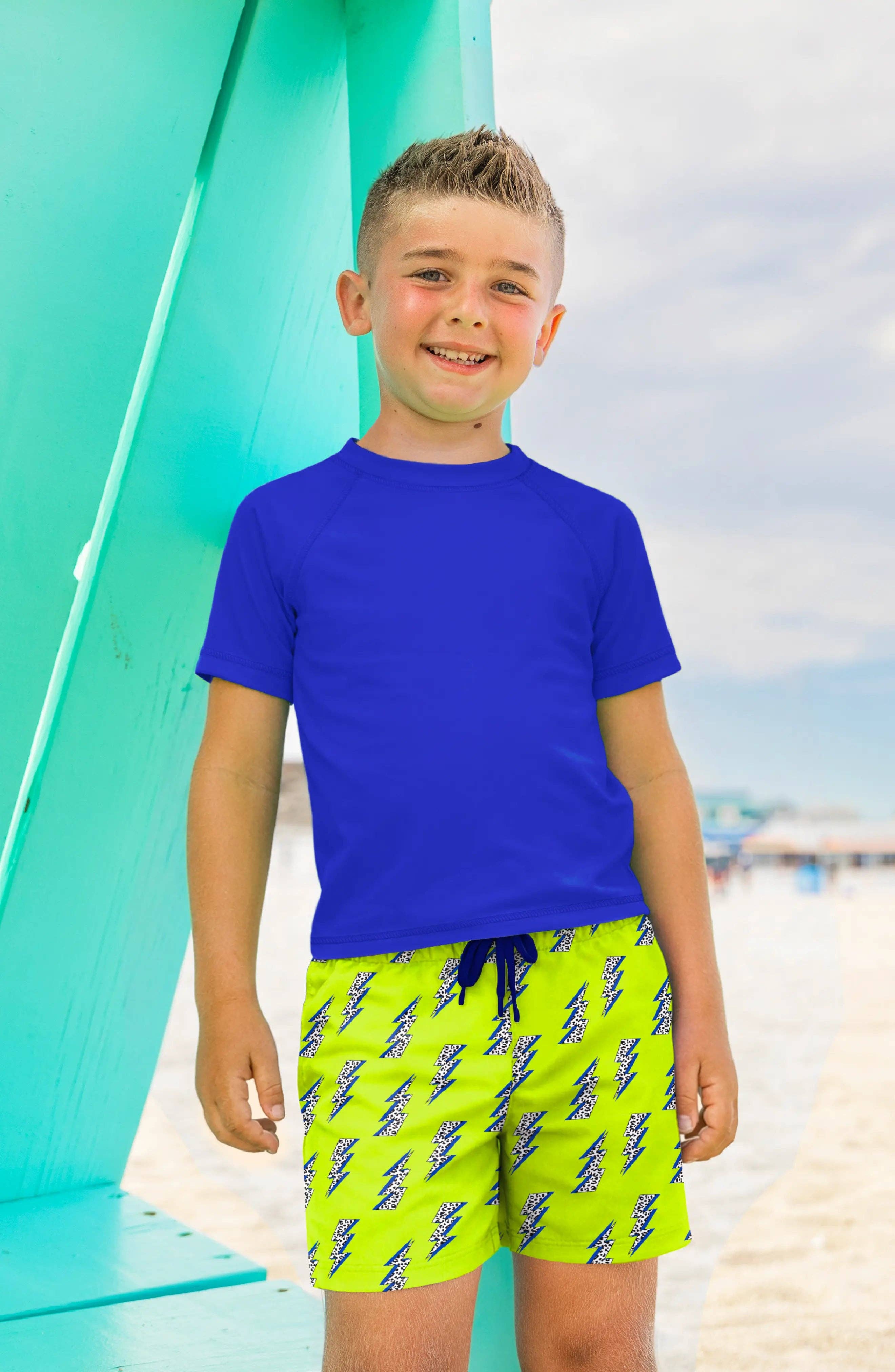 Limeapple - Wholesale Swim Shorts - Kids - Dylan Boys Lightning Bolt Print Board Shorts2