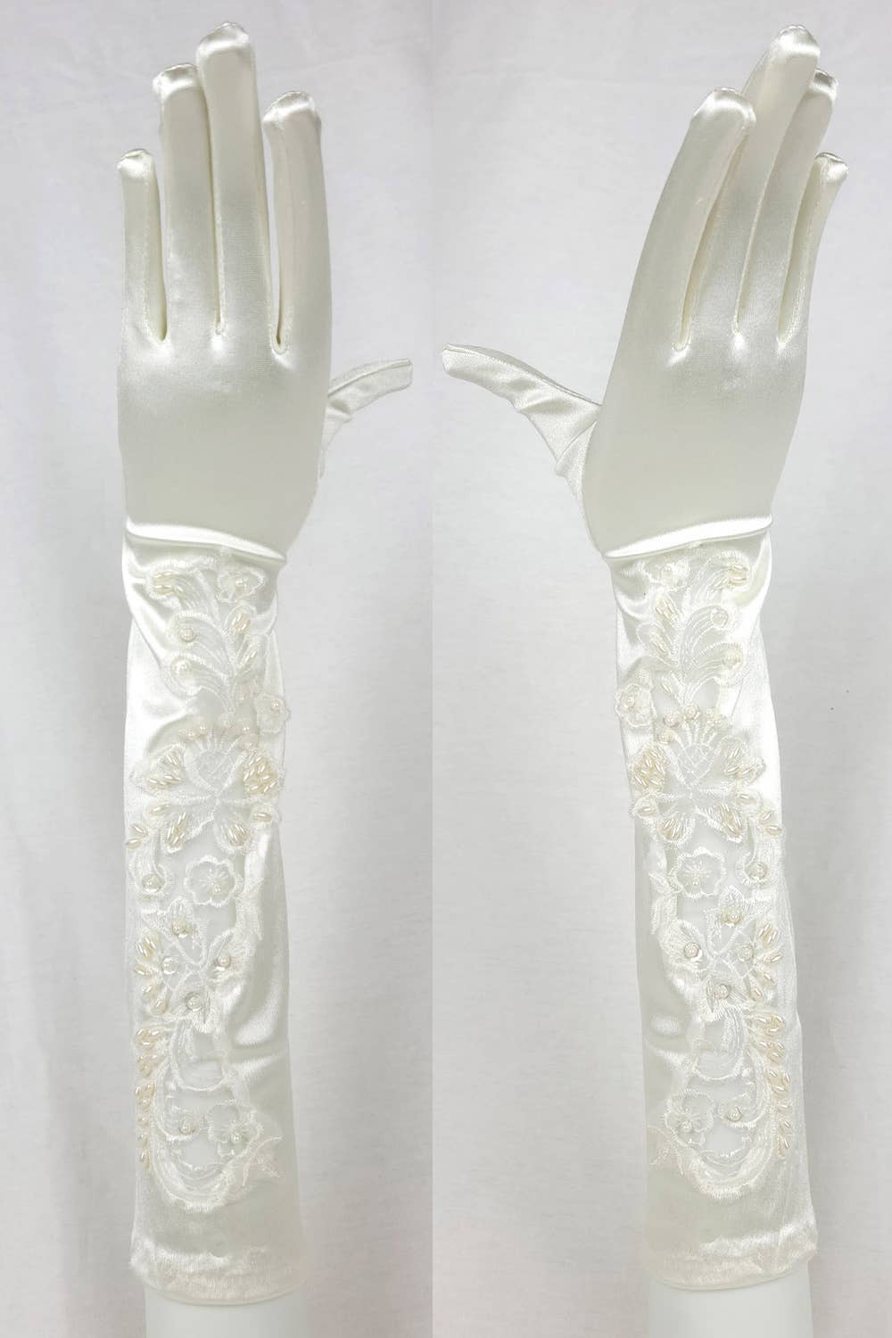 Chicas - Wholesale Gloves – Women's - Pair of Satin Lace Gloves With Pearls and Beading G42910BL2