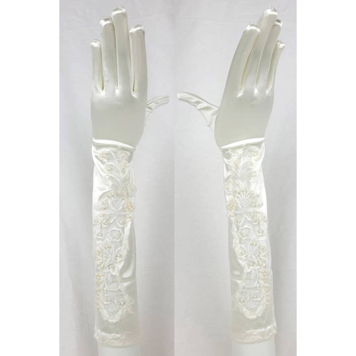 Chicas – Großhandel Handschuhe – Damen – Paar Spitzenhandschuhe aus Satin mit Perlen und Perlen G42910BL2