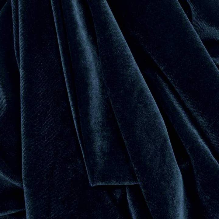 Tissu en velours extensible solide bleu marine pour décoration et hauts pour la vente par Radyan Fabrics