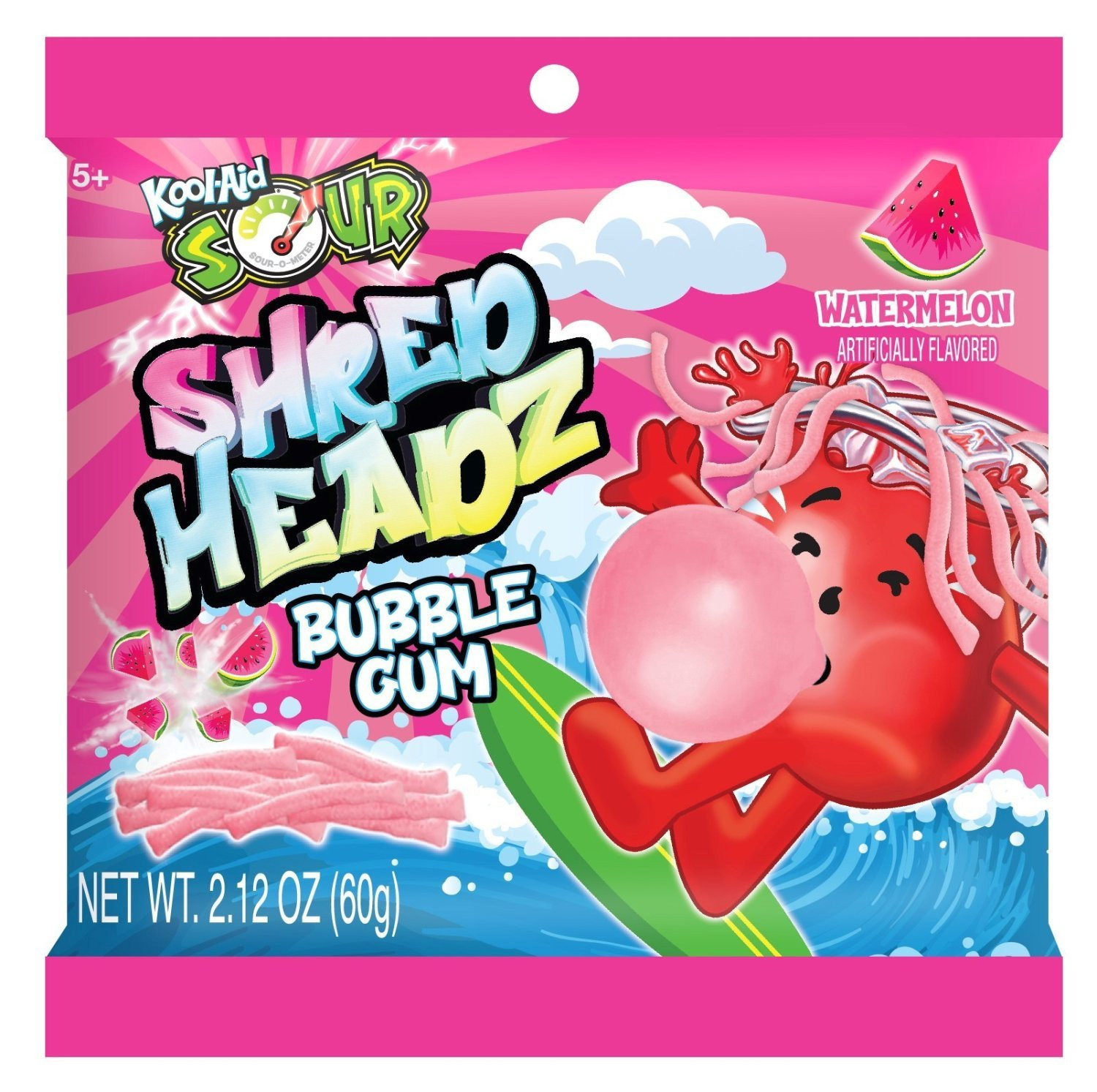 Cow Crack Wholesale - Wholesale Chewing Gum - Kool-Aid Sour Shred Headz Sour Watermelon Bubble Gum 0