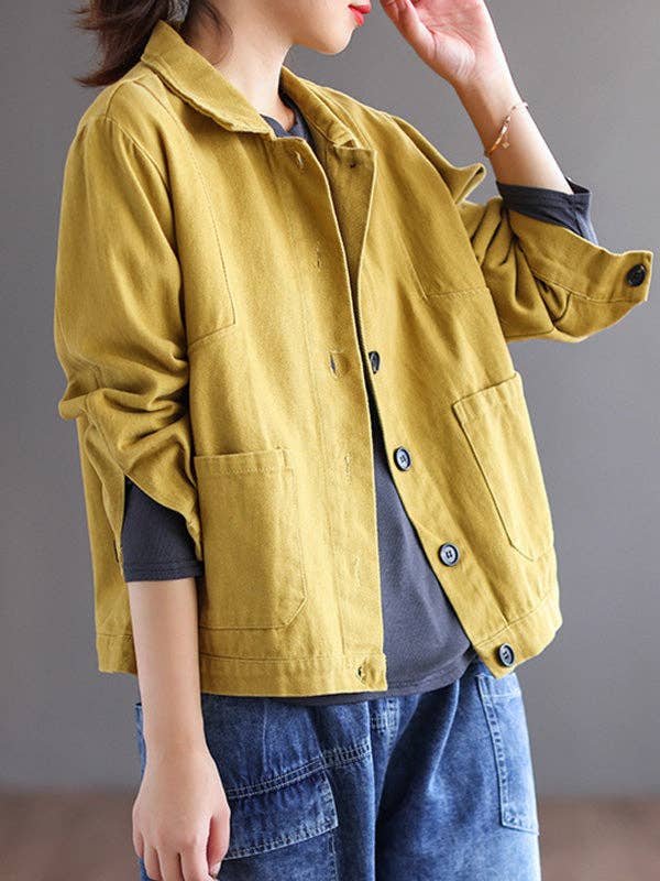 Plush Looks - Wholesale Jacket - Women's - Vintage Loose Long Sleeves Buttoned Solid Color Lapel Collar Outerwear9