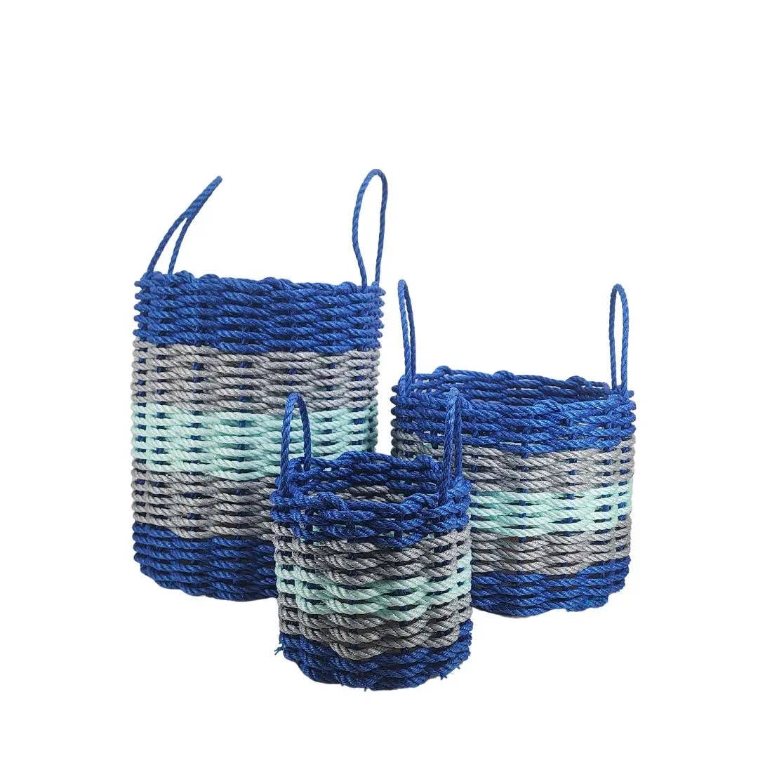 Little Salty Rope - Wholesale Basket - Five Stripe Rope Storage Basket Blue, Gray and Seafoam2