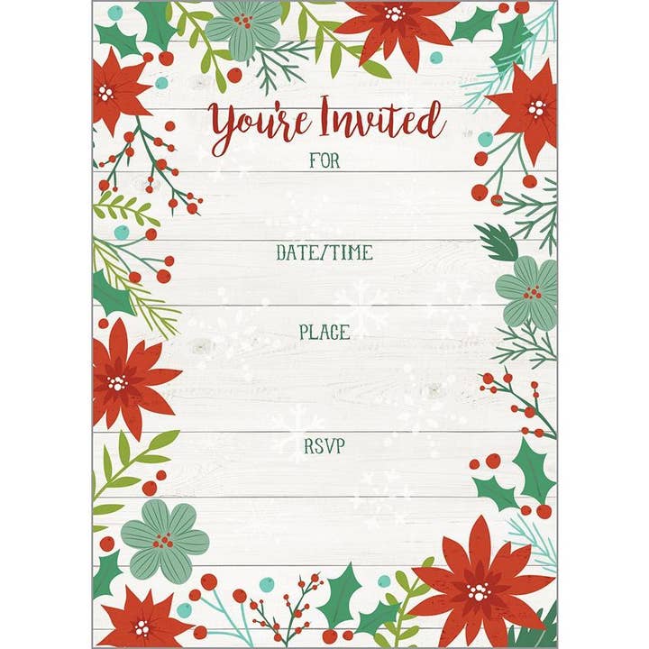 Holiday Fill in Invitation - Poinsettia Floral for wholesale by GINA B DESIGNS