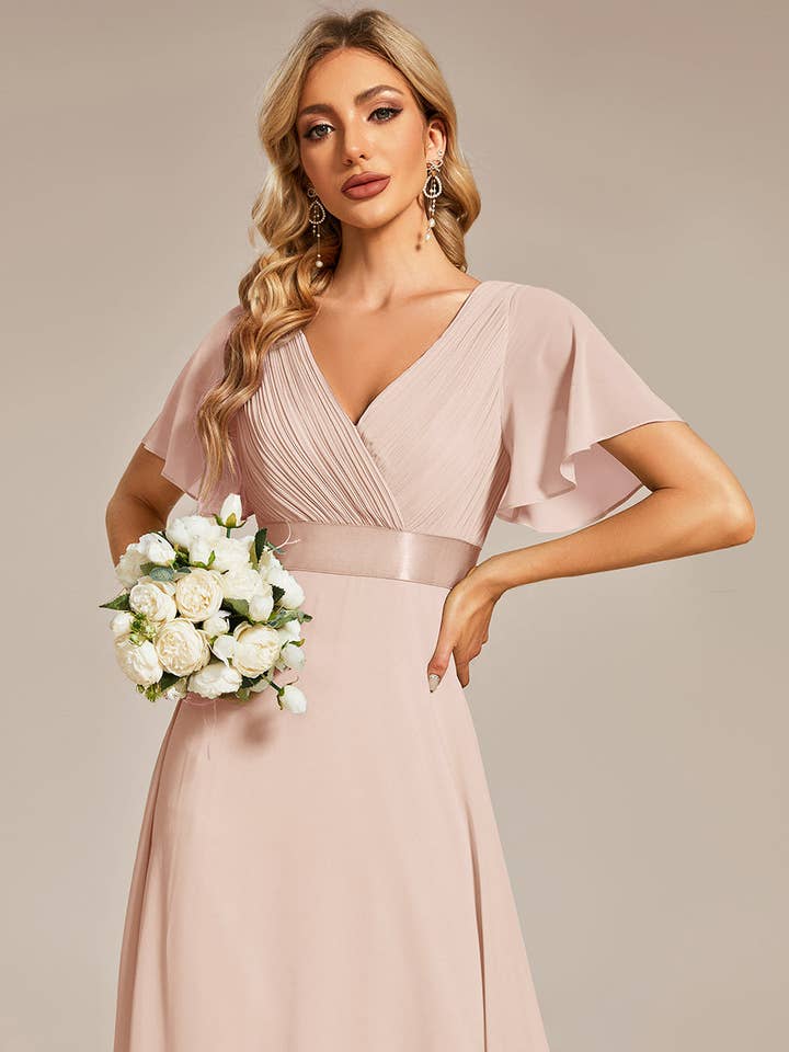 Ever-Pretty - Wholesale Gown – Women's - Double V-Neck Ruffles Chiffon Bridesmaid Dress36