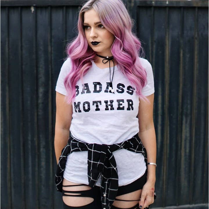 T-shirt Badass Mother pour la vente par Naked Mangoes