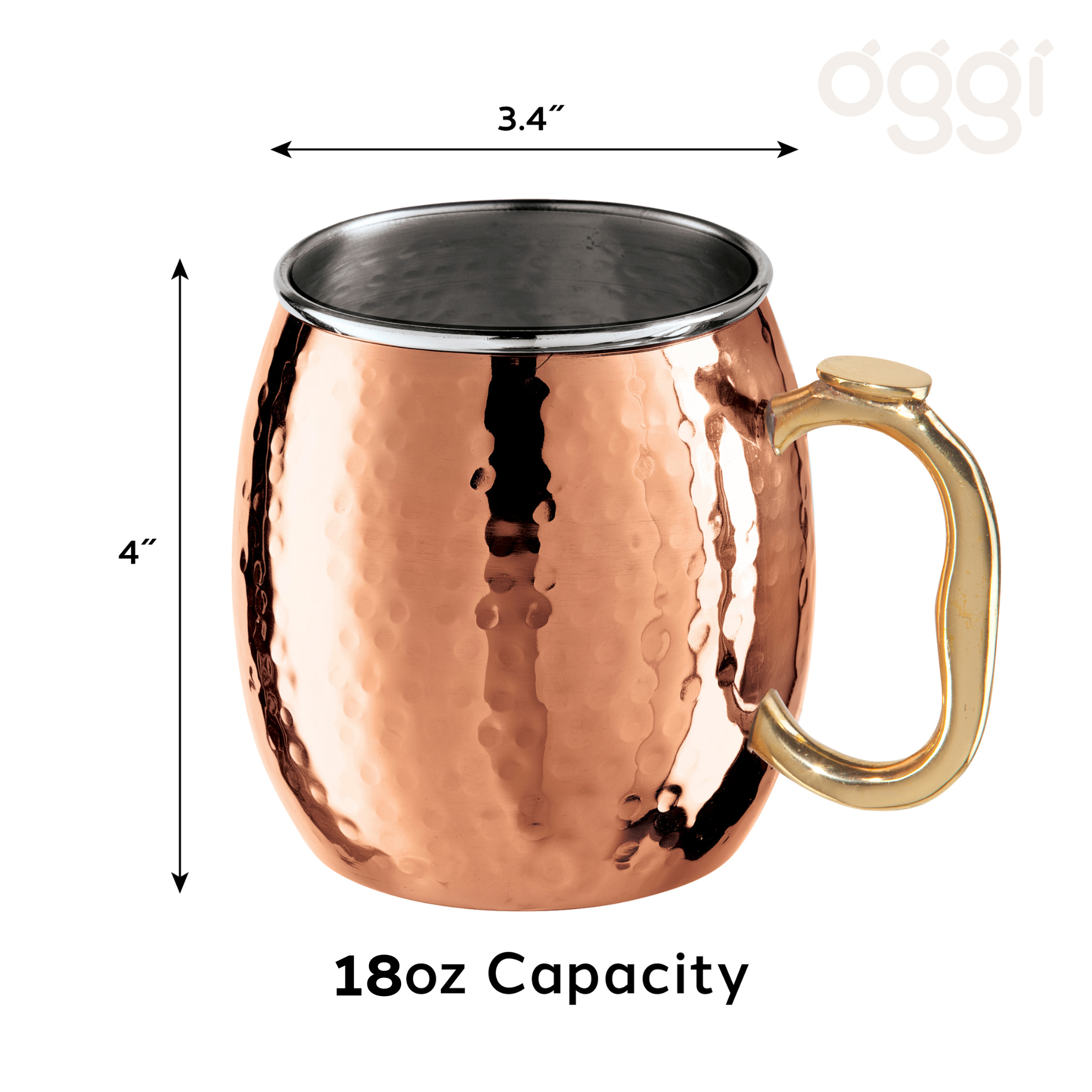 Oggi - Wholesale Cocktail/likeur glas - Moscow Mule Beker - Gehamerd Roestvrij Staal (530 ml, 18 oz)3