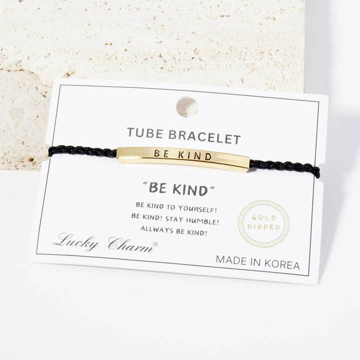 Wild Honey - Wholesale Charm/Dangle Bracelet - Be Kind Engraved 18K Gold Dipped Brass Tube Bracelet