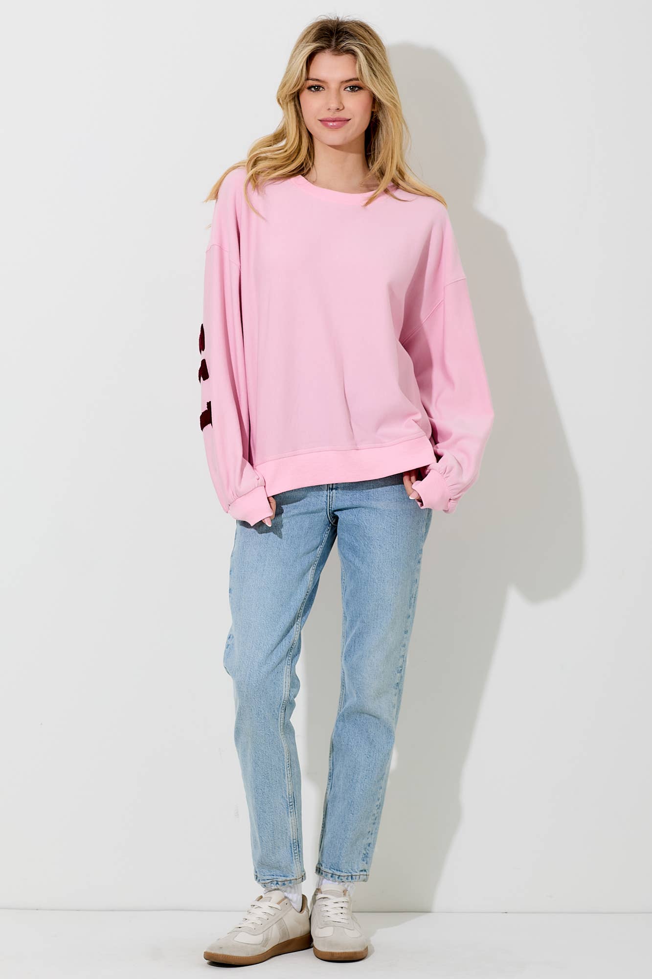 Pink GRATEFUL PUFF PRINT PULLOVER SWEATSHIR for wholesale on Faire1