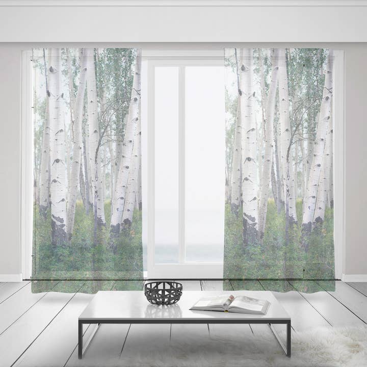 Lush White Aspen Forest Window Curtains, 50x84 Sheer or Blackout Curtains for wholesale by lostkatphoto