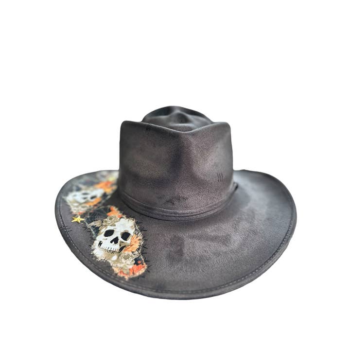 Wild Indigo - Wholesale Fedora - Women's - Halloween Skull Burnt Custom Hat4