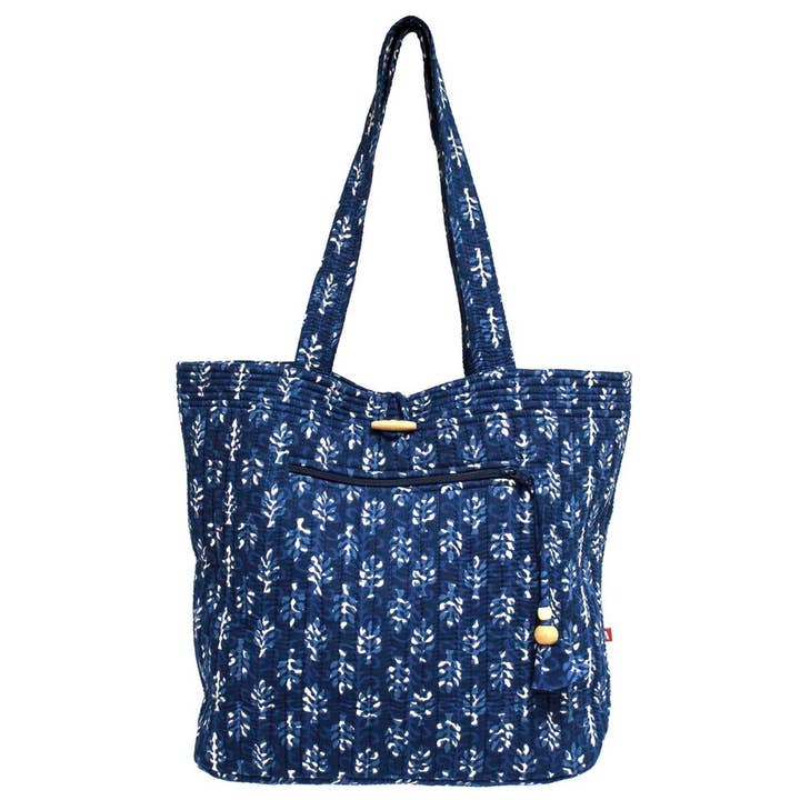 Indigo Palms Shopper Tote - Block Printed Organic Cotton for wholesale by Anju Jewelry