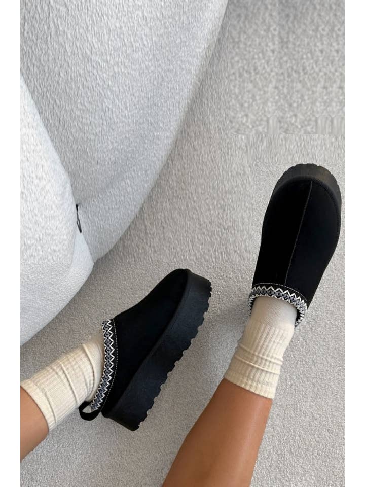 No Doubt Shoes - Wholesale Slides - Women's - Women's Faux Fur Lined Slipper Platform Sliders Aztec Mules 9