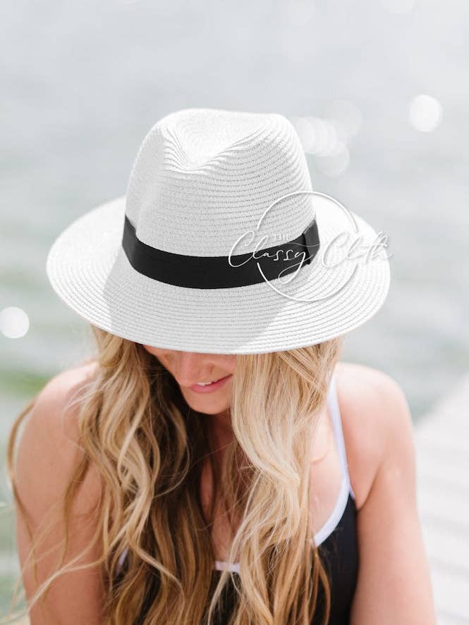 Panama Straw Beach Hat - White RTS for wholesale by The Classy Cloth WS