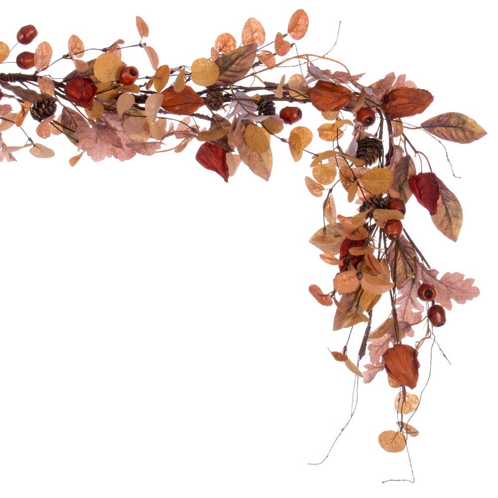Vickerman 5' Autumn Orange Assorted Leaf Garland for wholesale on Faire3