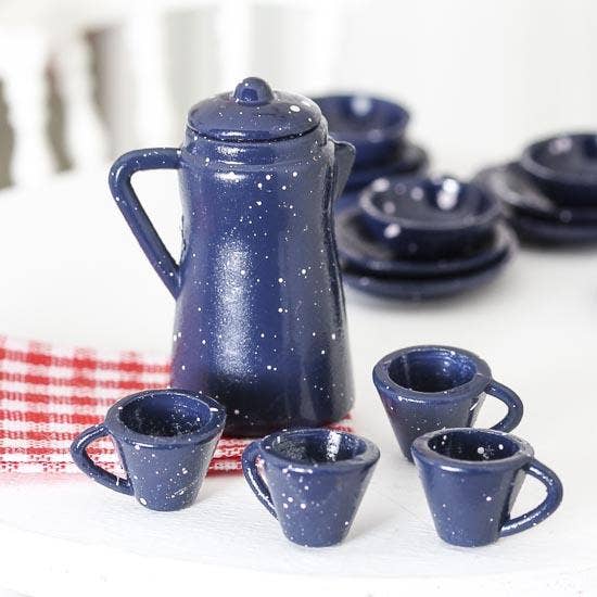 Factory Direct Craft - Wholesale Doll Accessory Kit - Kids - Dollhouse Miniature Enamelware Coffee Pot 5 Piece Set