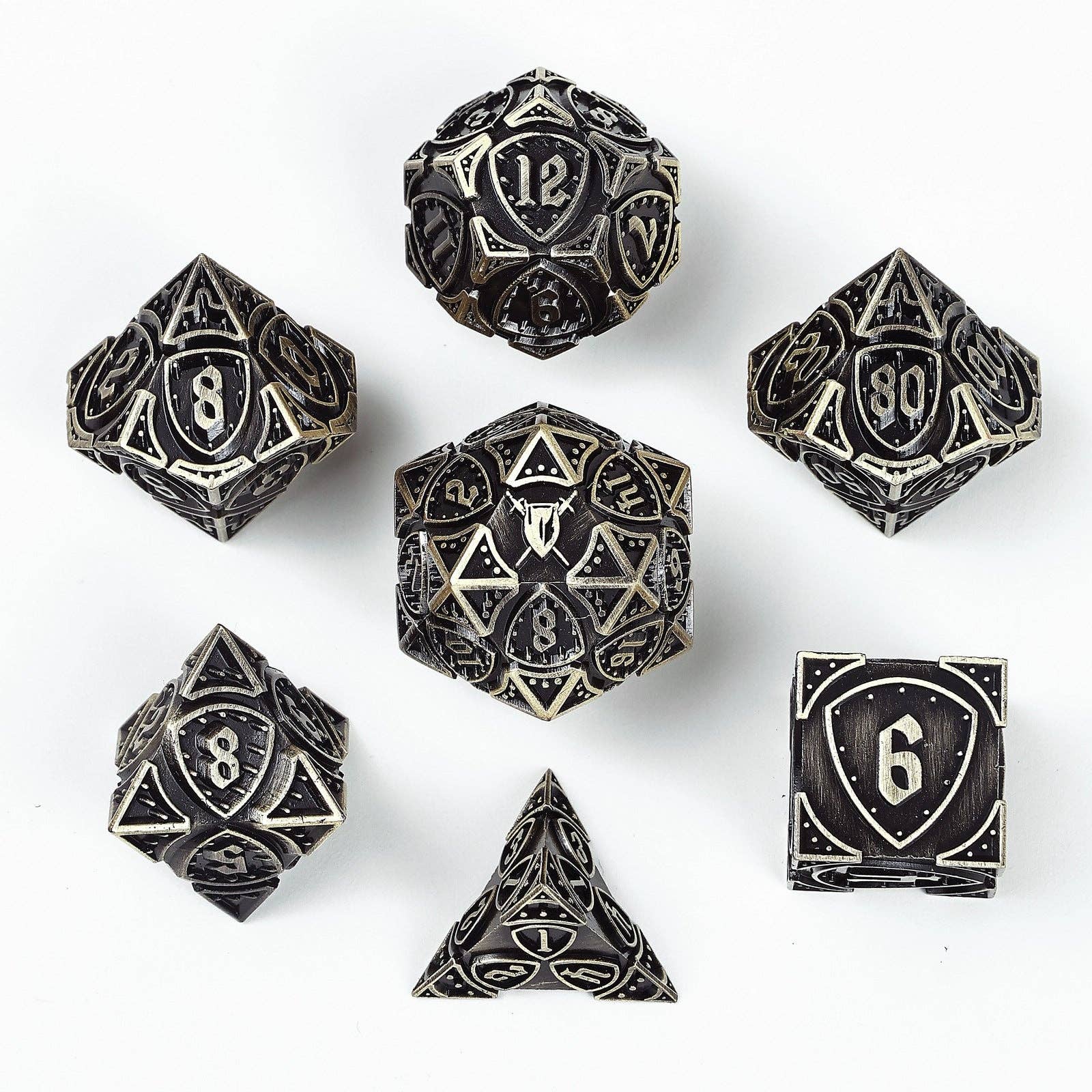 Hymgho Premium Dice - Vente Dé - Ensemble de dés RPG classe combattant en métal massif - Bronze ancien0