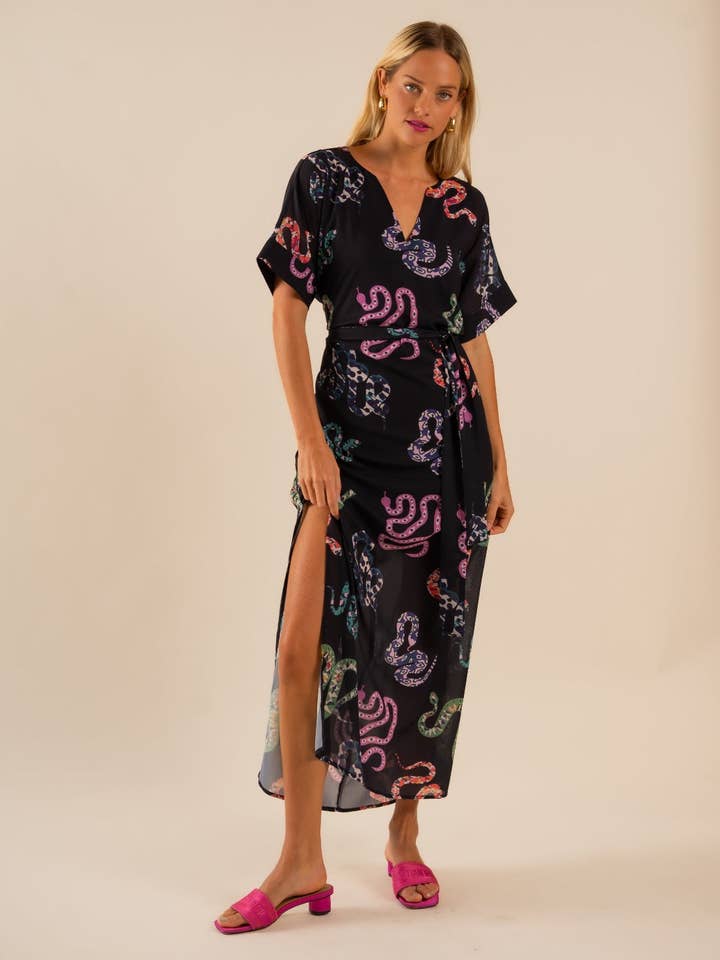 Beatrice Kaftan Dress All Over Snake Pattern for wholesale by Care Tucker