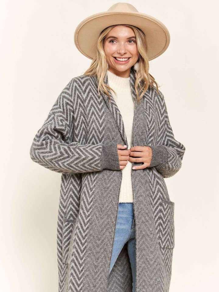 LESW3214 - CARDIGAN CON MOTIVO A ZIGZAG per la vendita all'ingrosso da parte di Madelyn