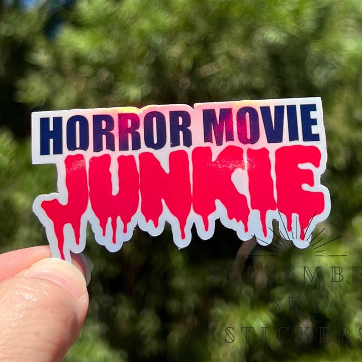 Horror Movie Junkie | Autocollant imperméable | Autocollant hydraulique | W pour la vente par September Sky Stickers