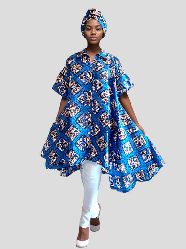 IB25013 - Abito a trapezio / Finta seta / Stampato H per la vendita all'ingrosso da parte di India Batik