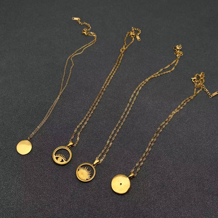 Mio Queena - Wholesale Pendant/Charm Necklace - Inlaid CZ Evil Eye Charm 18K Gold Plated S.Steel Necklace - FGS
