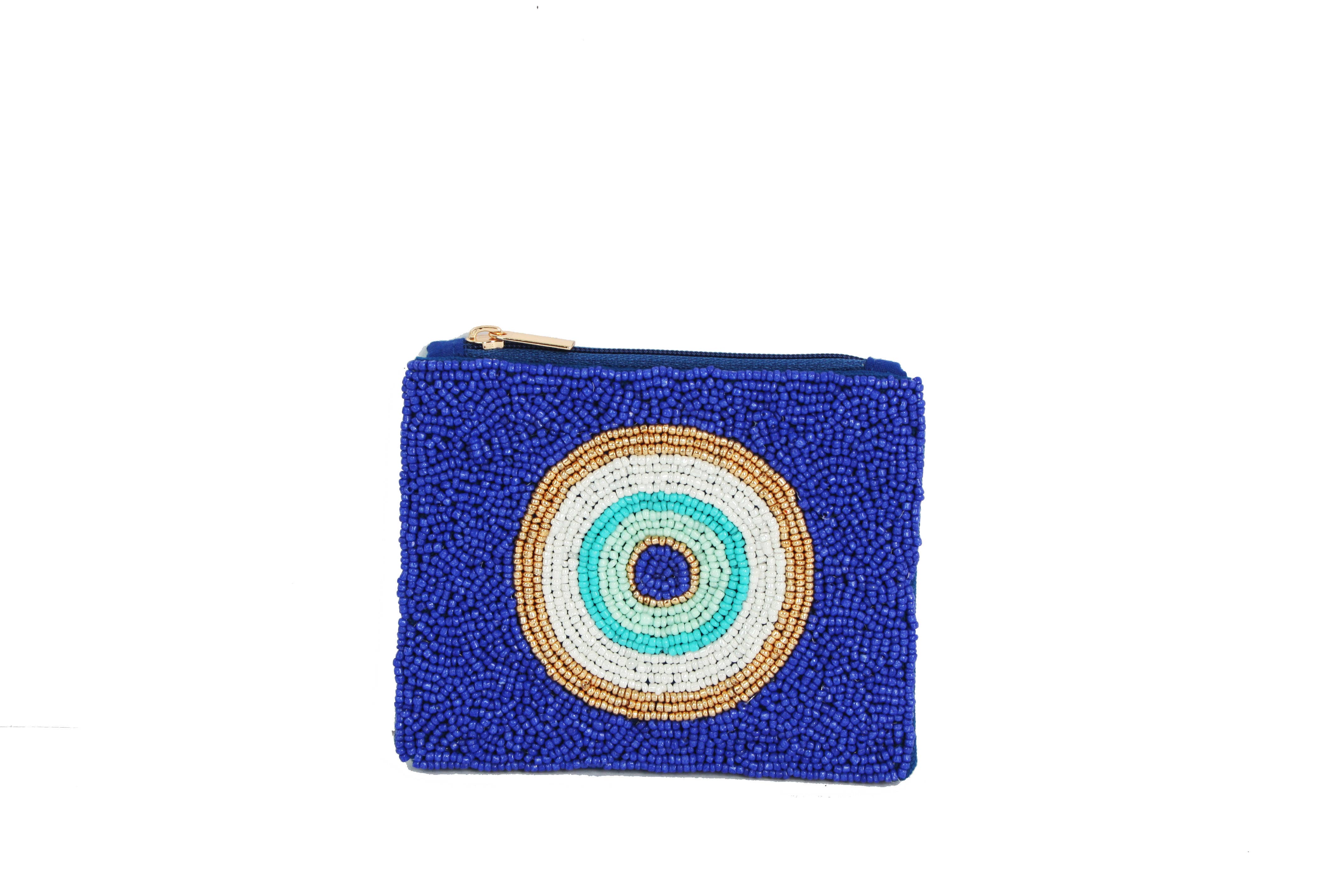 Nima Accessories Inc - Wholesale Coin Purse - Women's - Ladies Fully Beaded Bulls Eye Blue Coin Purse